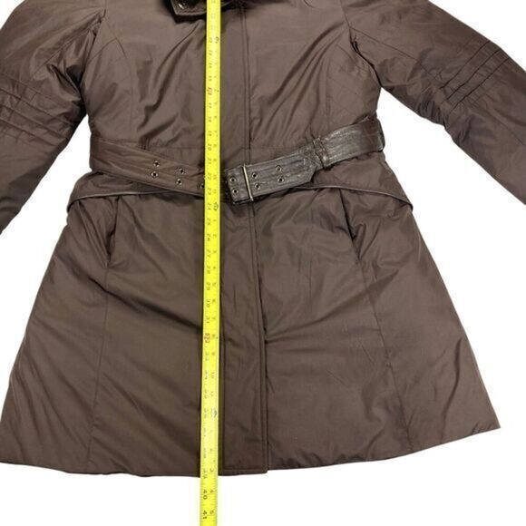 Anne Klein Rabbit Fur Trimmed Coat Sz M Brown Down Filled Belted Classic Jacket - Picture 15 of 16